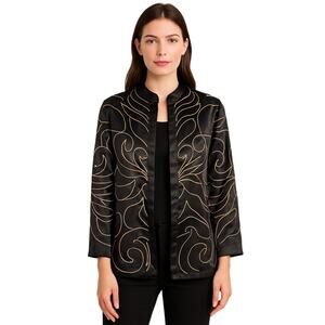 Chico’s Travelers Collection Black Gold Foil Jacket Size 3 (XL/16)